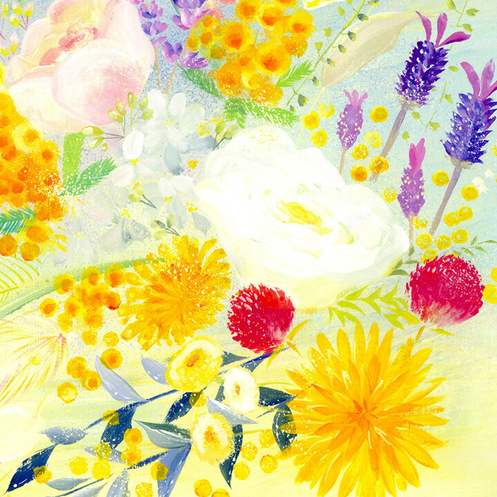 絵画インテリア花束「エール」■Sサイズ■花束風水玄関に飾る絵画風水絵壁飾り花たんぽぽアネモネスターチスナズナかすみ草ブーケプレゼントおしゃれ壁掛け絵癒しグッズ花の絵明るい優しいアートアートポスター額付き額絵小さい