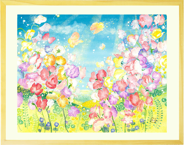 楽天市場】【New】 絵画 スイートピー 菜の花 「春風にのって」□L