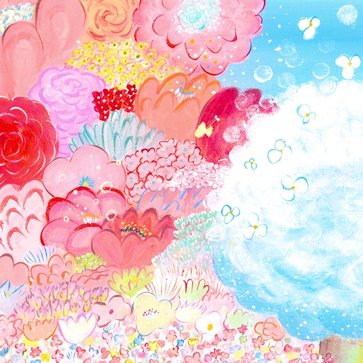 New 絵画 アート 明るい絵 玄関 春 希望 花 風水 優しさ 花畑 愛 花束 インテリア 幸せ 玄関に飾る絵画 Tomorrow 絵 Mサイズ 額入り 空の絵