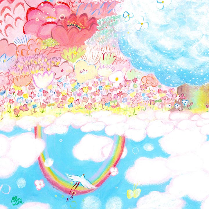 市場 New 玄関 Tomorrow 希望 花束 花畑 絵 インテリア 優しさ 愛 幸せ 空の絵 春 絵画 玄関に飾る絵画 花 アート 風水 Mサイズ 額入り 明るい絵