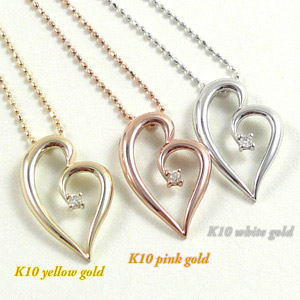 K10ゴールド ( PG ・ WG ・ YG ) ダイヤモンド ( 0.02ct ) オープンハート ペンダント ネックレス 【 送料無料 】 洗練された大きめオープンハートの中央に可愛い天然ダイヤモンドがキラリ by 原宿ジュエリーオペラ