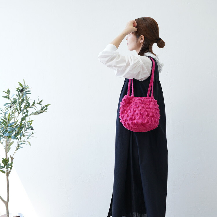 市場 原ウール ショルダー 鞄 knitworm 手芸 編み物キット おうち時間 かばん 毛糸 バッグ キット 手作りバッグ 持ち手長めのピンク バッグキット