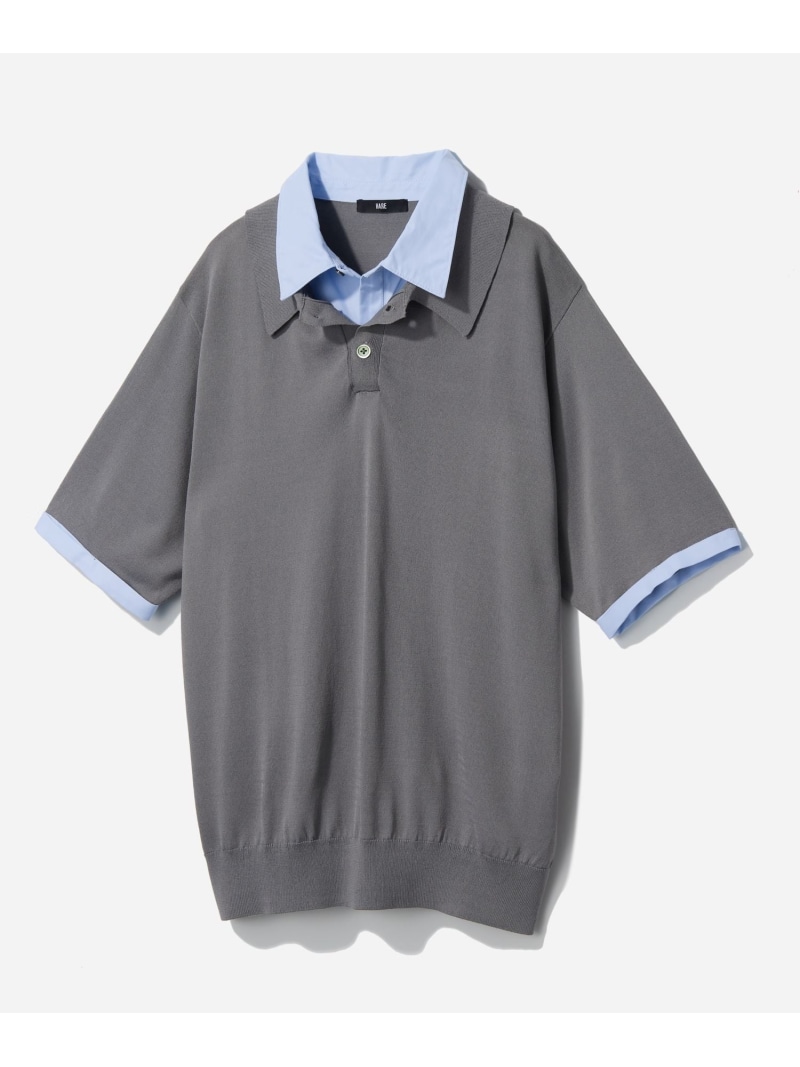 シャツレイヤードニットポロ HARE ハレ トップス ポロシャツ ブラック グレー【送料無料】[ Fashion]｜HARE／ハレ
