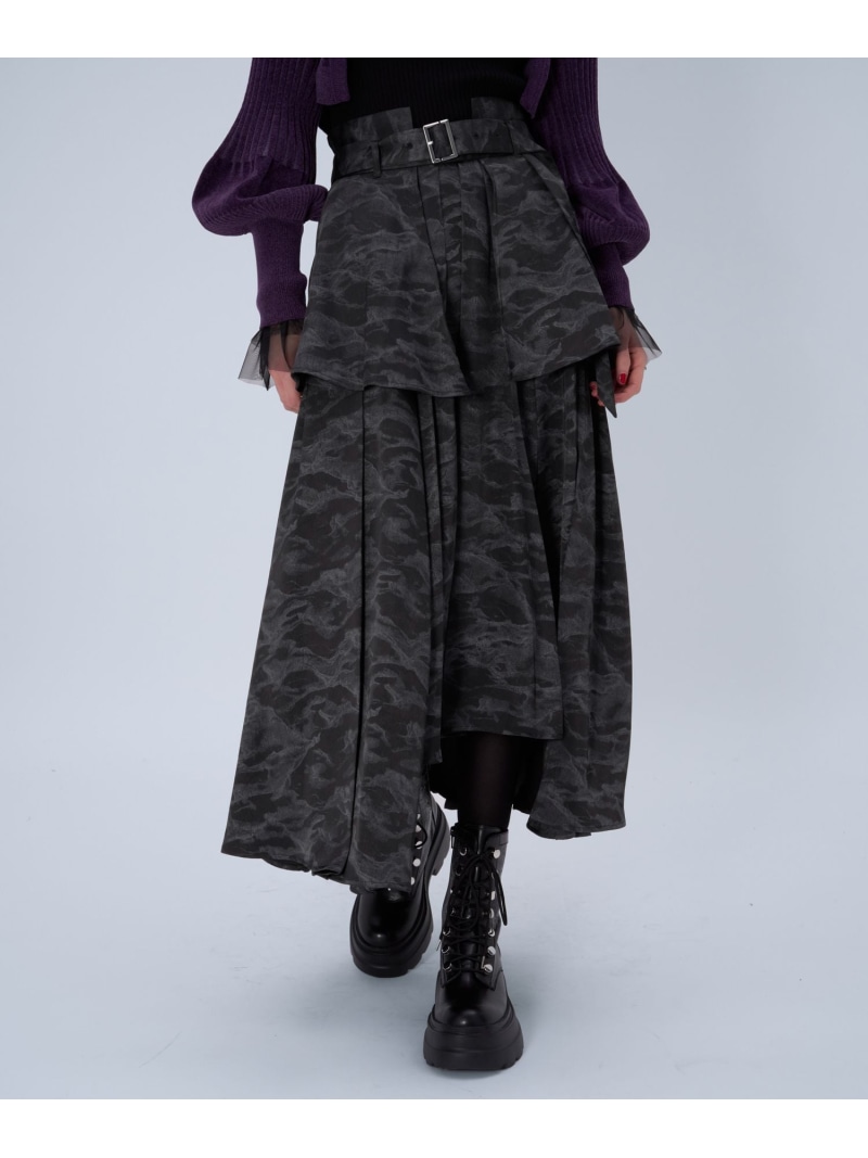 KASANE図案化スコート HARE ハレ スコート ロング・マキシスコート 黒いこと【貨物輸送無料】[ Fashion] ボトムス-スカート