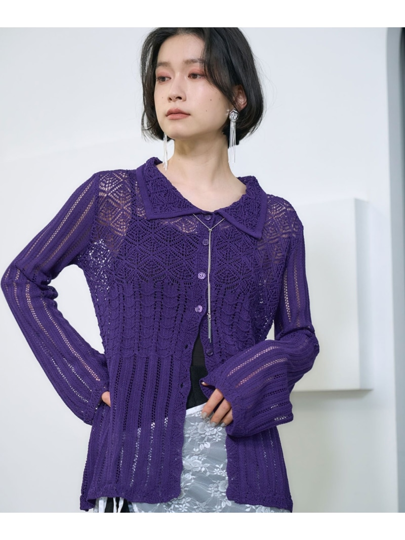 スカシアミカイキンシャツカーディガン HARE ハレ トップス ジレー パープル 黒いこと【貨物輸送無料】[ Fashion]