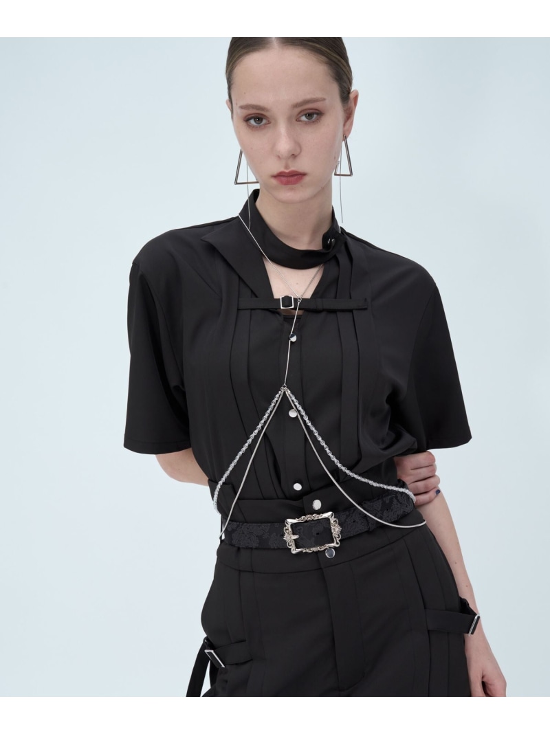 ベルトデザインブラウス HARE ハレ トップス シャツ・ブラウス グレー ブラック【先行予約】*【送料無料】[ Fashion]