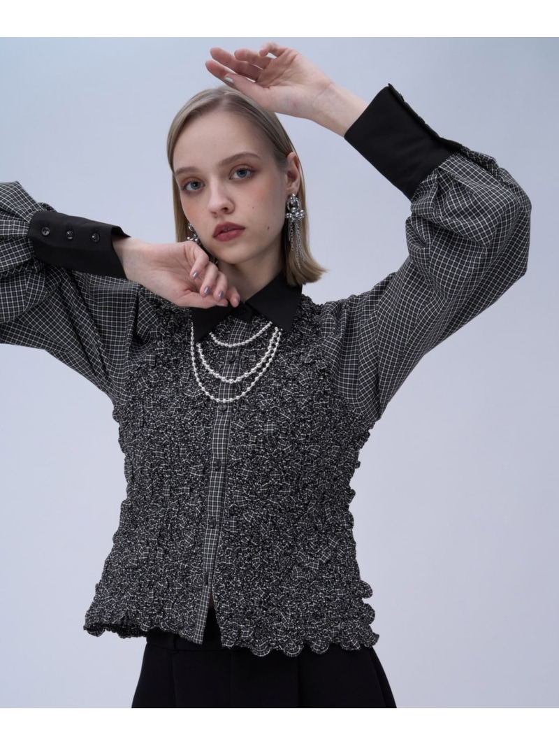 チェックシャーリングシャツ HARE ハレ トップス シャツ・ブラウス ブラック ホワイト【送料無料】[ Fashion]