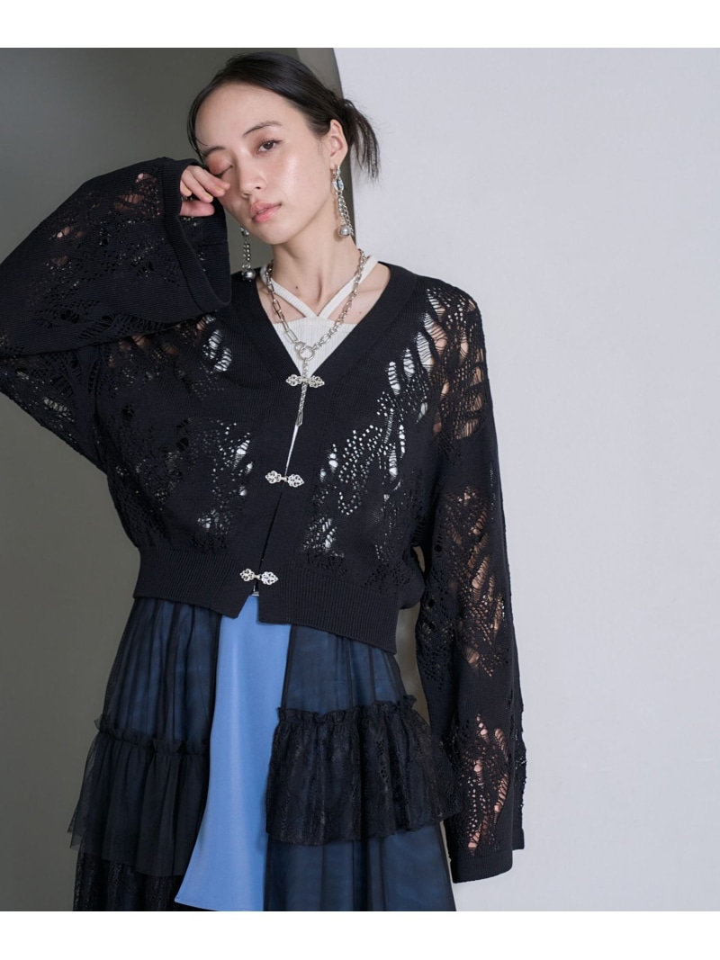 スカシアミチャイナカナグニットカーディガン HARE ハレ トップス ジレー 薄墨色 パープル 黒いこと【貨物輸送無料】[ Fashion]