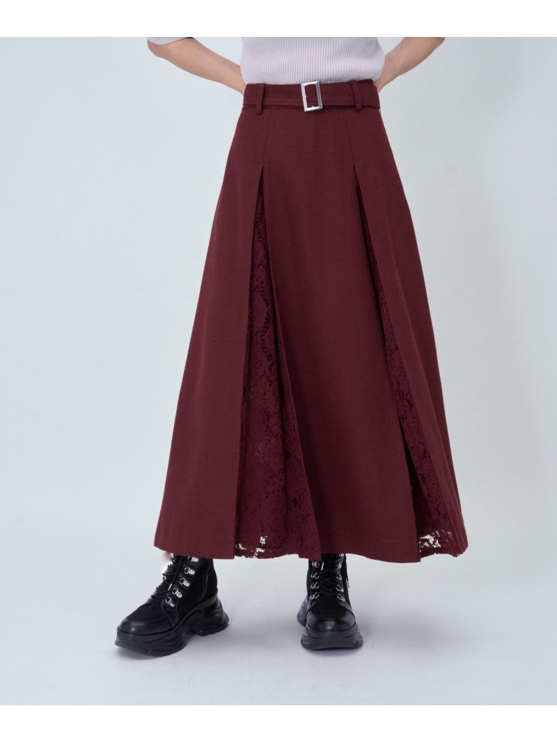 レースツイードプリーツスカート HARE ハレ スカート ロング・マキシスカート レッド ブラック【先行予約】*【送料無料】[ Fashion]｜HARE／ハレ