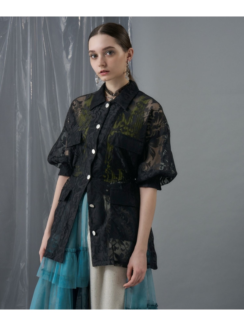 メッシュジャガードステンシャツブルゾン HARE ハレ トップス シャツ・ブラウス ホワイト ブラック【送料無料】[ Fashion]