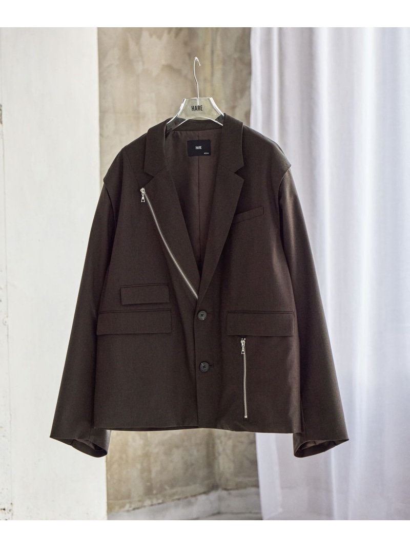 【SALE／50%OFF】CLEAR TEXTURE ZIPデザインジャケット HARE ハレ トップス その他のトップス ブラウン グレー ブラック【RBA_E】【送料無料】[ Fashion]
