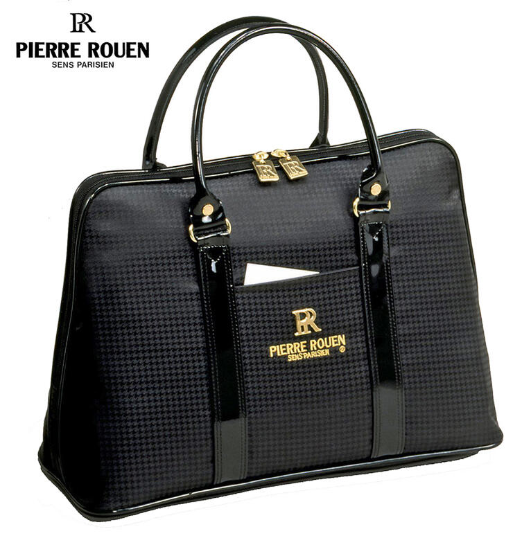 Now it's a bag in bag gift Pierre Rouen round Boston/women's bag/black/enamel/travel/business/commuting/everyday use/mother's day/gift/lightweight/lightweight/practical/large/ houndstooth lattice/jacquard weave/respect for the elderly day/all season/chic