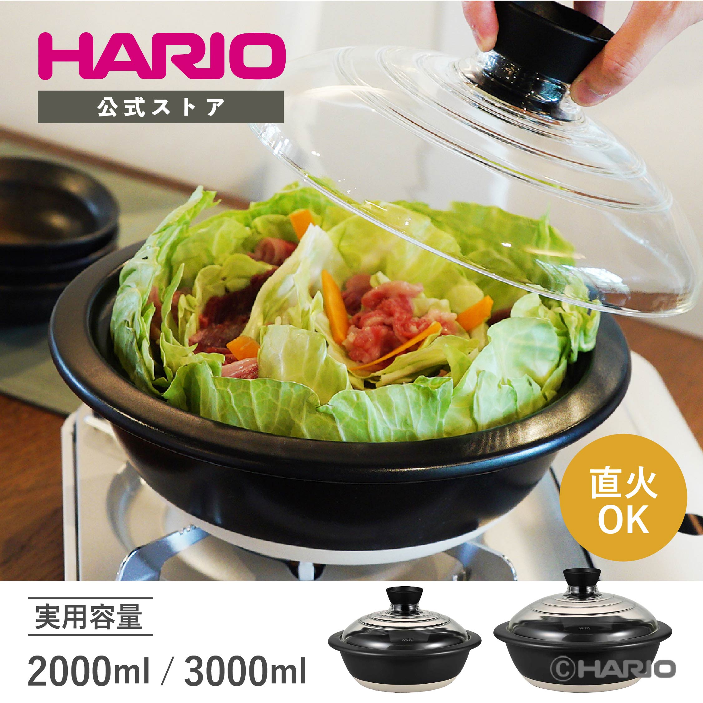 【公式ショップ】HARIO フタがガラスの土鍋 8号 9号 日本製