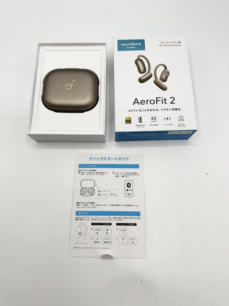 中古 Anker Soundcore AeroFit 2 オープンイヤー型ワイヤレスイヤホン PSE技術基準適合 ブロンズゴールド 金 音楽 ミュージック 音楽鑑賞 運動 ランニング 通勤 通学 耳 イヤー イヤホン 音質 没入感 集中 音 使いやすい ジムリラックス 小さい