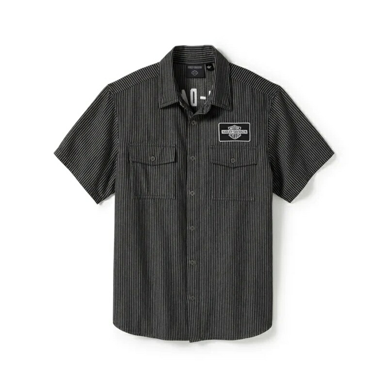 クール【Harley Davidson】刺繍入 ストレッチ メカニック シャツ Harley-Davidson® Men's Distressed Shady Skull Short Sleeve T