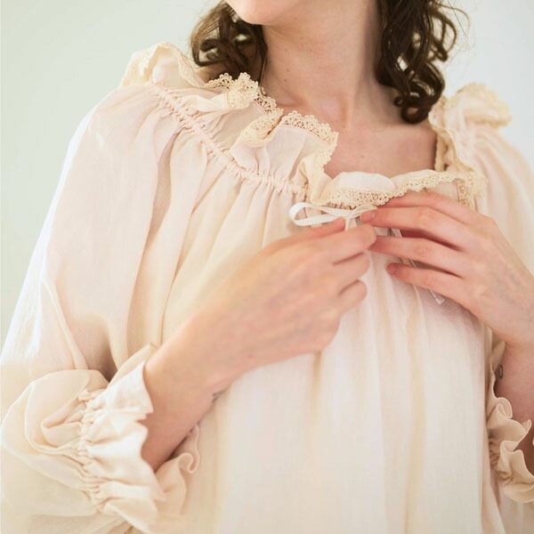 Nanadecor オーガニックコットン チェリーブロッサムドレス M ルームウエア ドレス おしゃれ レディース オーガニック パジャマ ナイトウエア 綿 ナチュラル プレゼント かわいい コットン 婦人 敏感肌 レーシーピンク 優雅 部屋着 ネグリジェ