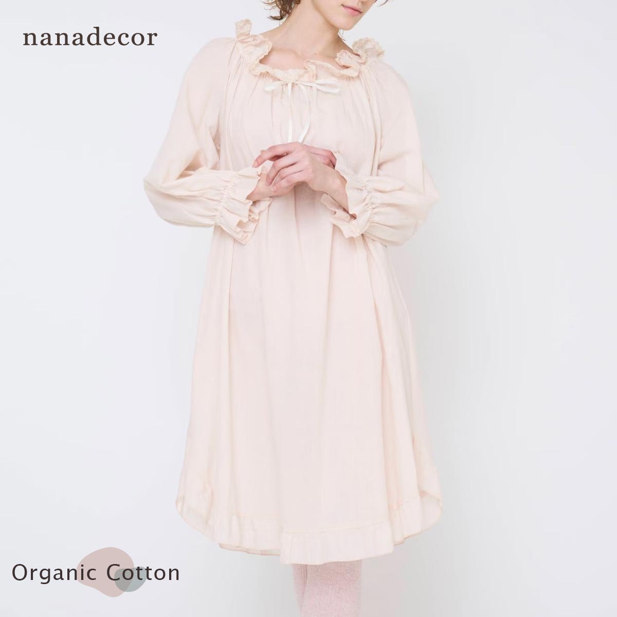 nanadecor オーガニックコットン チェリーブロッサムドレス レーシーピンク | オーガニック コットン レディース おしゃれ かわいい ルームウエア 部屋着 ドレス パジャマ ナイトウエア プレゼント ネグリジェ ナチュラル 綿 敏感肌 婦人 優雅｜ハーモネイチャー　店