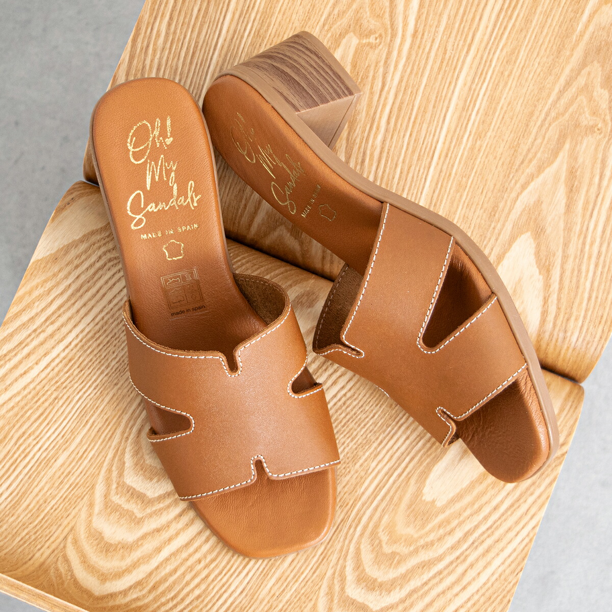 Oh my Sandals チャンキーヒールレザーミュールサンダル