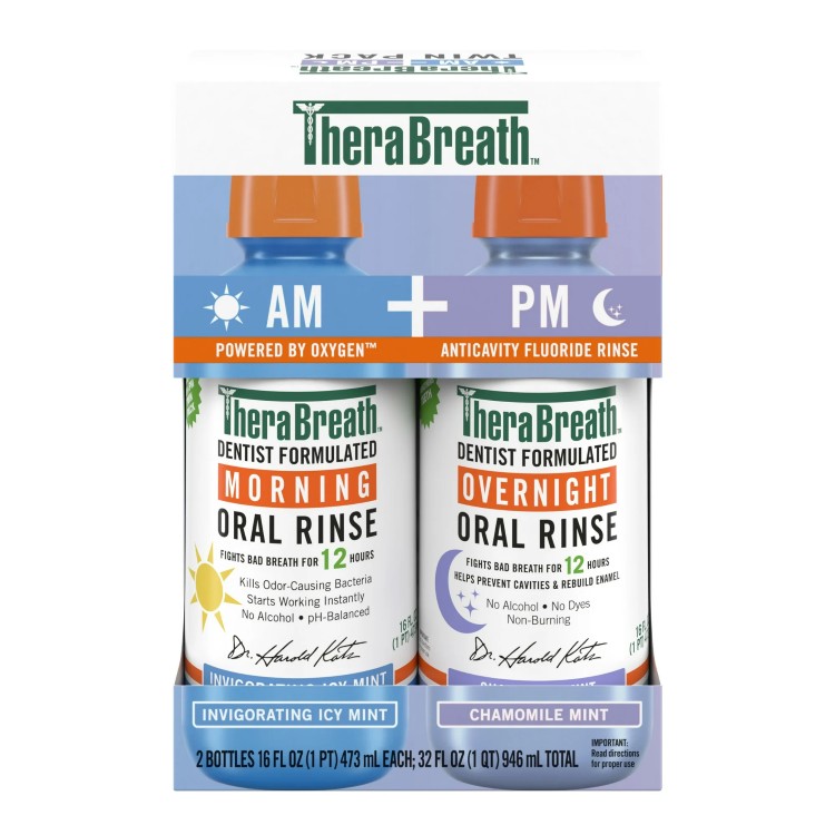 セラブレス AM + PM マウスウォッシュセット 朝用＆夜用リンス 約473ml（2本セット） TheraBreath AM + PM Mouthwash Bundle Morning & Overnight Rinses 16 fl oz (2-Pack) 【お取り寄せ商品】【合わせて買いたい】