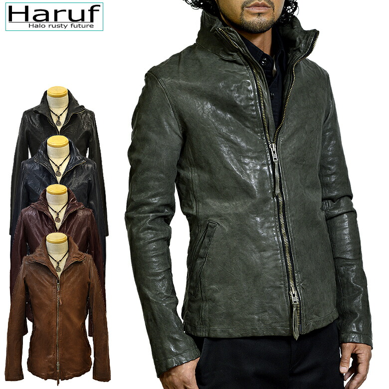 Haruf コート ジャケット レザーライダース 本革 ジップアップライダースジャケット メンズ レザージャケット ライダースジャケット 革ジャン Us148gryメンズファッション 皮ジャン ダブル シングルライダース 本革ジャケット レザーライダース 日本製 本皮 Us148gry 本
