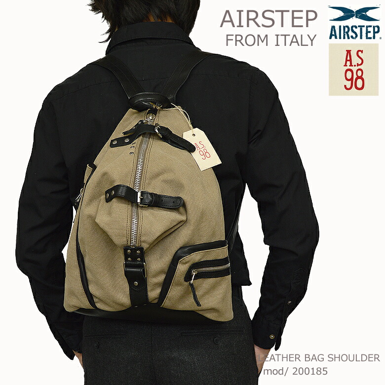 イタリア製 AIRSTEP AS98 キャンヴァス 背嚢 なめし革背嚢 肩先 御徒面子 なめし革御徒面子 メンズ レディース 本革 革 2way 通い 通学 旅する用 今めかしい 分かりやすい ブランド名御徒面子 背嚢 皮 砂子ベージュ 151474 父の日