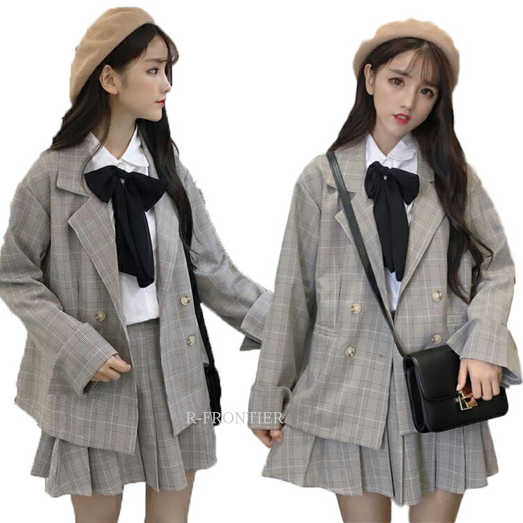 卒業式 スーツ 女の子 卒業式 小学校女子 卒服 女の子 小学生 韓国 制服 小学校 卒業式 服 女子 なんちゃって制服 165 160 4点セット 入学式 子供服 フォーマル スーツ ピアノ発表会 スーツ チェック柄 ブレザー スカート ジャケット 灰 ブラウス リボン