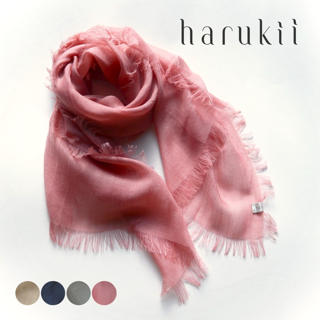 【harukii】カシミヤ シルク ウール 小振り 薄手 ガーゼ 日本製 春 秋 冬 上品 ギフト プレゼント 母の日 父の日 誕生日 ストール 軽い ピンク オレンジ レディス メンズ クリスマス 肌に優しい 柔らか 冷房対策 国産　送料込み