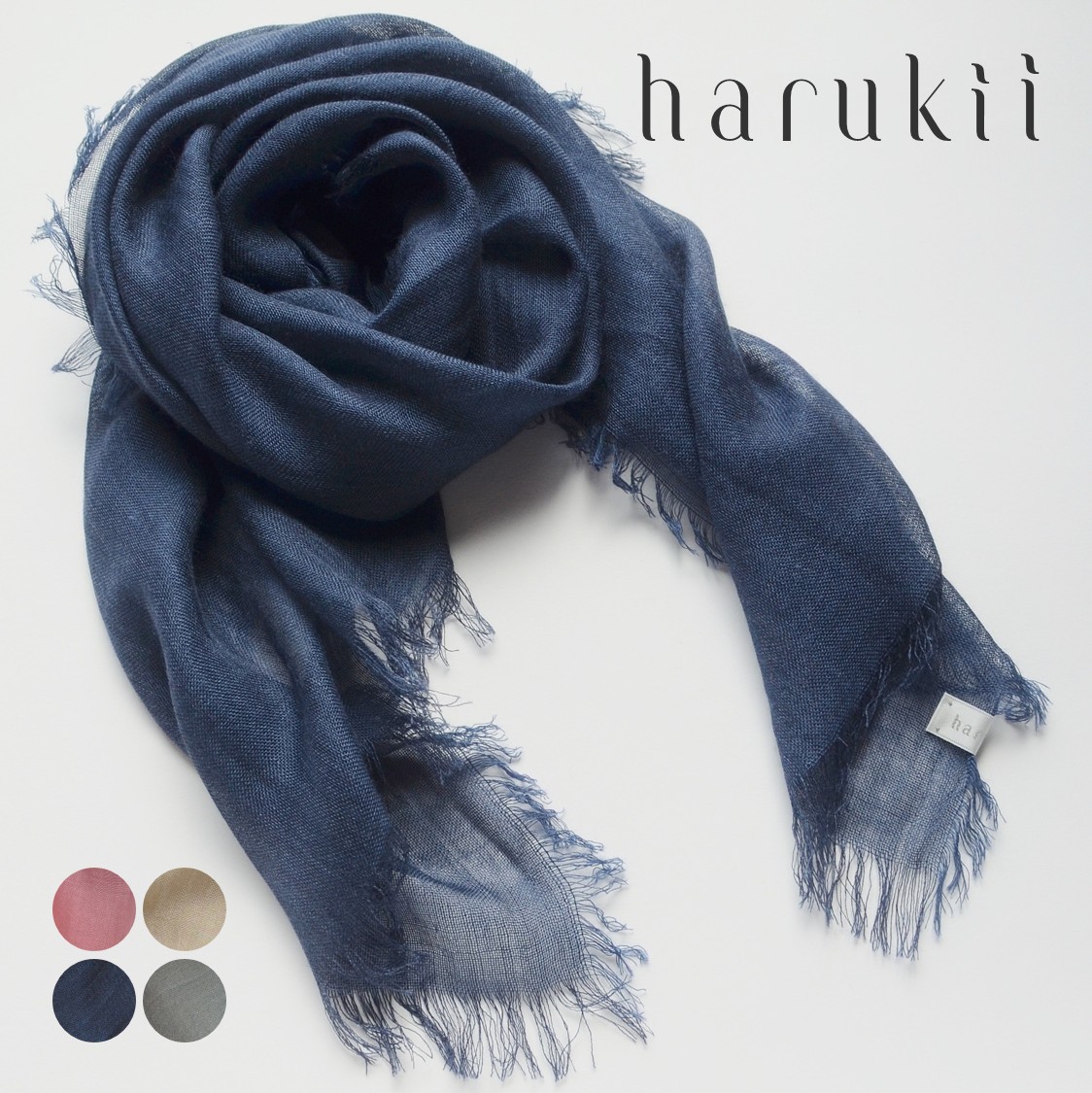 【harukii】カシミヤ シルク ウール 3 高品質 国産 ストール 小振り 薄手 ガーゼ 軽量 ネイビーブルー 父の日 母の日 誕生日 クリスマス 冠婚葬祭 返礼品 ギフト プレゼント 肌に優しい 柔らか レディス メンズ 日本製　送料込み