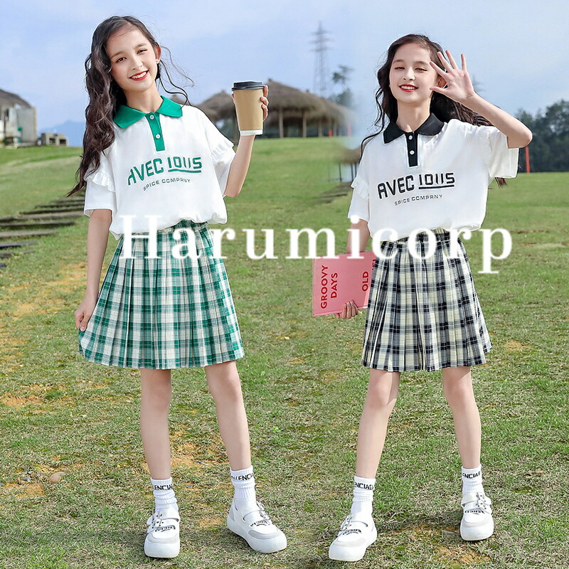 子供服 ２点セット キッズ 女の子 夏 韓国こども服 半袖tシャツ プリーツスカートカジュアル チェック柄 可愛い おしゃれ お出かけ 普段着上品 中学生 通学 薄手 涼し お嬢様 お呼ばれ 通学22新品 お礼や感謝伝えるプチギフト
