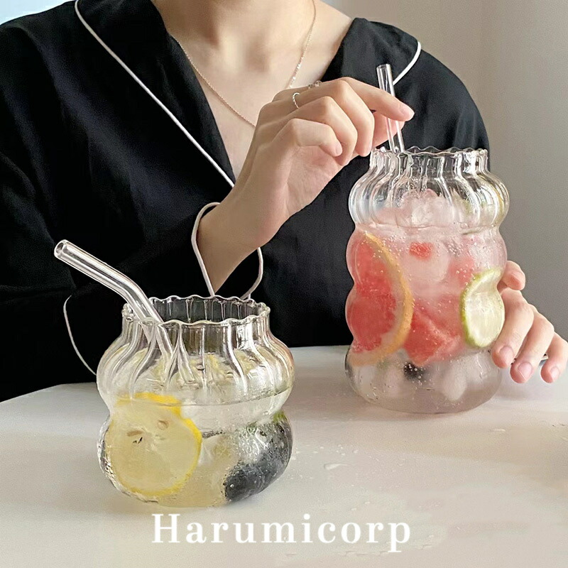 グラスカップ マグカップ ストライプ可愛い 特別 透明 グラス 和式 高級 リキュール ジュース ミルク エレガント 優雅さ 日常 お店用 耐高温 恒温コースターに適している アフタヌーンティー デザート 結婚祝い プレゼント オシャレギ画像