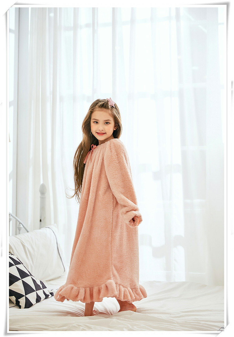 楽天市場 秋冬新作 フランネル 子供 レース 姫系 もこもこ ルームワンピース パジャマ ロング丈 秋冬用 ネグリジェ 寝巻き 防寒 部屋着 女児 シンプル 人気 可愛い Harumicorp楽天市場店