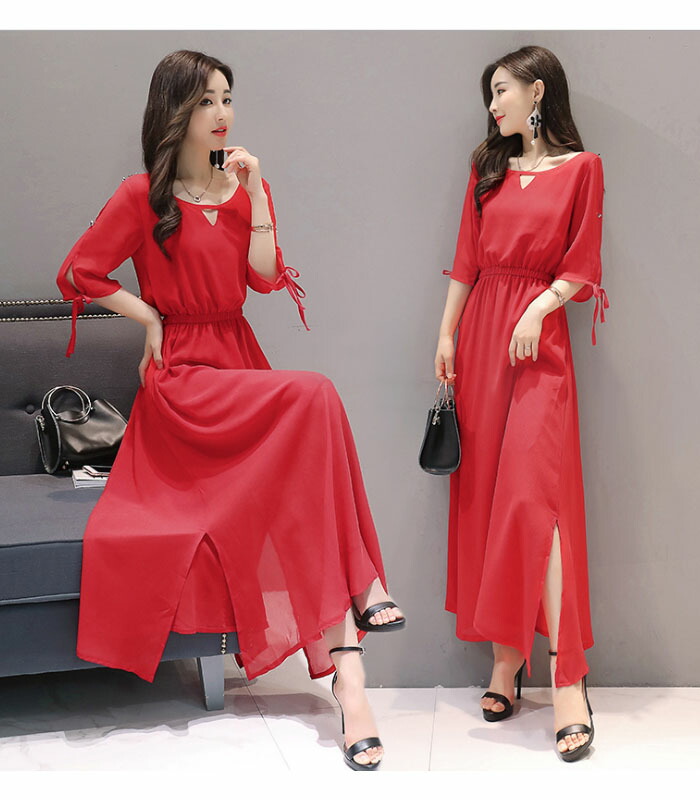 楽天市場 ワンピース レディース 40代 きれいめ 夏 マキシワンピース 五分袖 シフォン 無地 パーティードレス 韓国風 オシャレ ゆったり 通勤 大人 Ol 上品 着痩せ 新品 Harumicorp楽天市場店