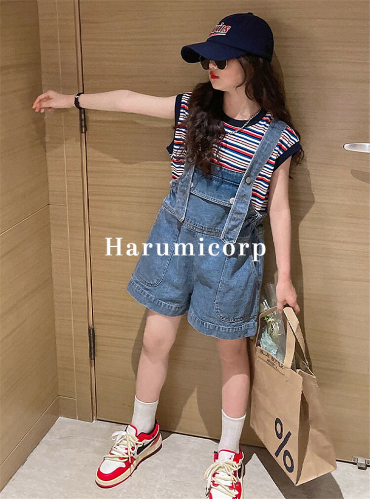 激安商品 韓国子供服 セットアップ キッズ 女の子 子供服 夏服 tシャツ カットソー デニムパンツ ハーフパンツ サロペット おしゃれ 可愛い  こども服 ジュニア ベビー服 パンツセット トップス ボトムス 学生 通学 薄手 涼しい シンプル カジュアル ゆったり 160 150 140 ...