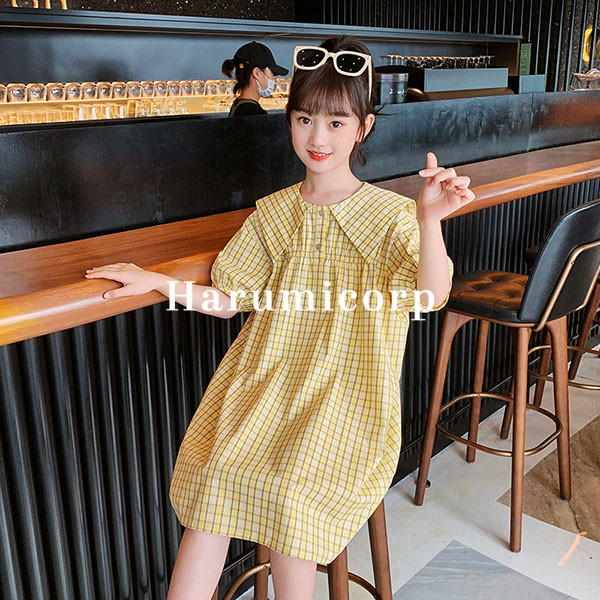 市場 ワンピース 子ども服 女の子 ベビー服 チェック柄 ガールズ 子供服 半袖ワンピース 夏服 フレアワンピース キッズ 韓国子供服 ジュニア