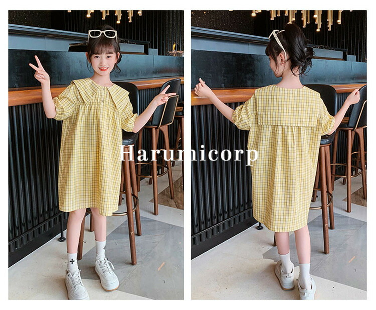 市場 ワンピース 子ども服 女の子 ベビー服 チェック柄 ガールズ 子供服 半袖ワンピース 夏服 フレアワンピース キッズ 韓国子供服 ジュニア