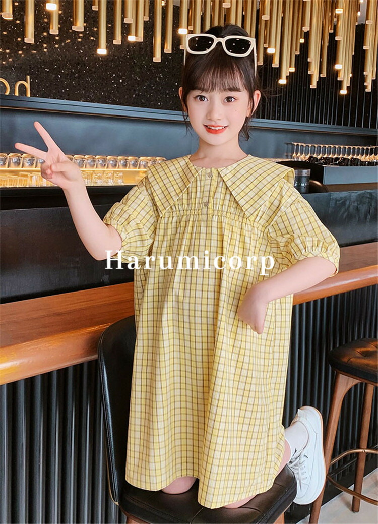 市場 ワンピース 子ども服 女の子 ベビー服 チェック柄 ガールズ 子供服 半袖ワンピース 夏服 フレアワンピース キッズ 韓国子供服 ジュニア