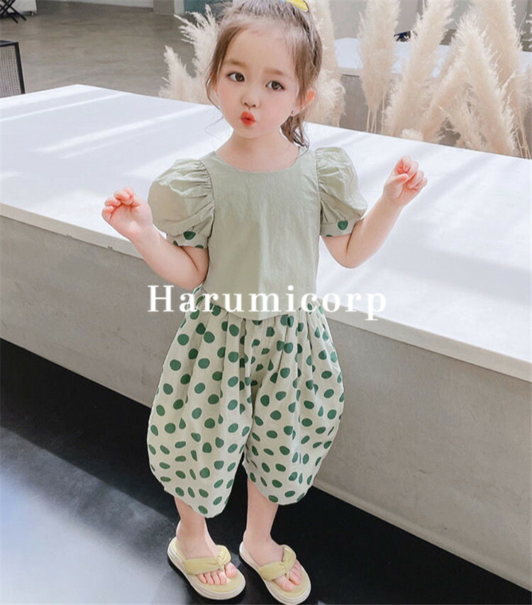 上質 セットアップ キッズ 子供服 女の子 夏服 韓国子供服 半袖 ブラウス Tシャツ 蝶結び ハーフパンツ 半ズボン ドット柄 おしゃれ 可愛い こども服 ジュニア ベビー服 パンツセット トップス ボトムス 学生 通学 カジュアル シンプル 140 130 1 110 100 90