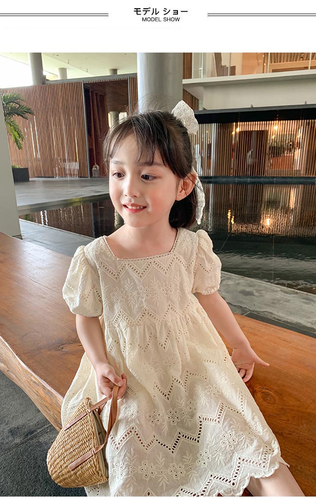 楽天市場 送料無料 ジュニア レースワンピ 半袖 子供 ワンピース 夏 女の子 レース 半袖ワンピース スクエアネック 女児 膝丈 レースワンピース レトロ 姫系 おしゃれ Harusakura楽天市場店