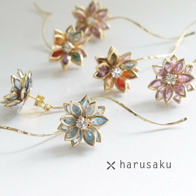 楽天市場】【選べる4色】ガラス の花 ピアス イヤリング