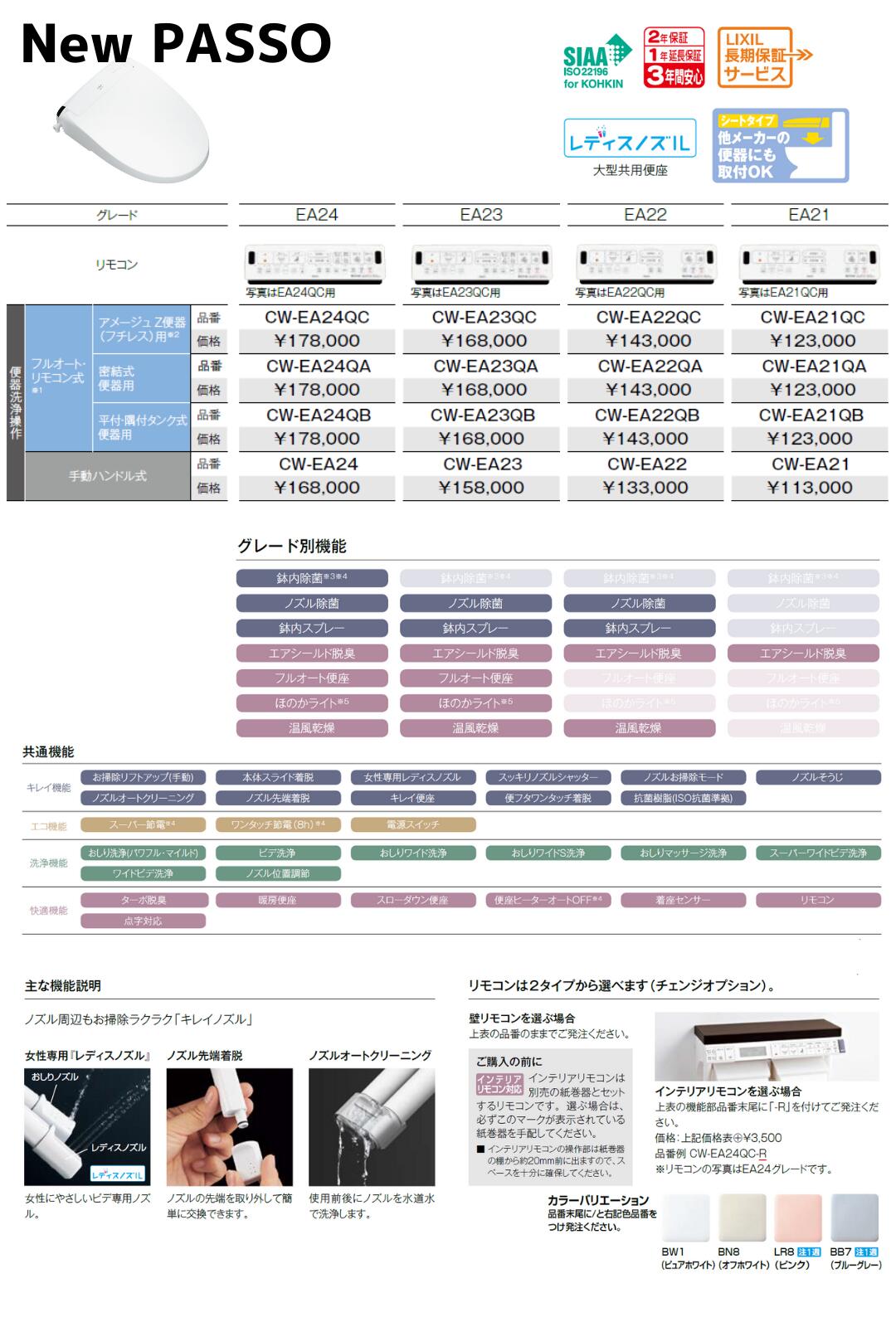 温水洗浄便座 連続出湯式 瞬間式 New CW-EA23-LR8 PASSO LIXIL シャワートイレ パッソ