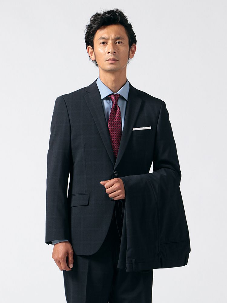 楽天市場 送料無料 全方向ストレッチ メンズ スーツ フレッシャーズ おすすめ 2ピース 2つボタン ツーパンツ ファイテン加工 Phiten ネイビー シャドウストライプ 春夏 はるやま スーツ 紳士服 紳士服はるやま