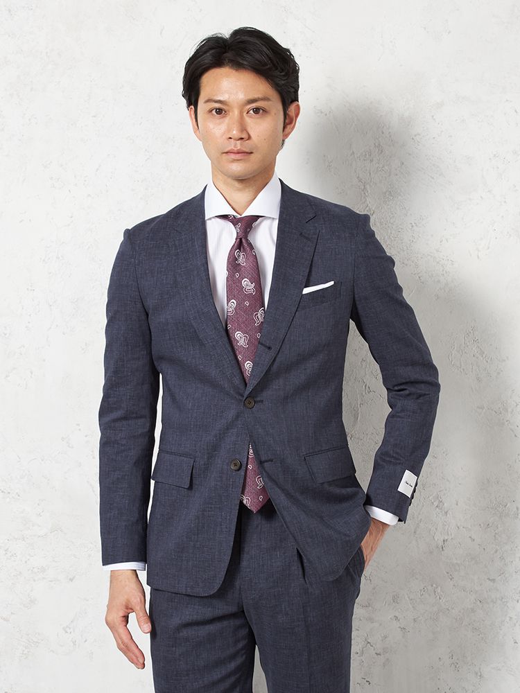 【15%OFFクーポン:7/18~7/31】 メンズスーツ【ビジネスウェア専門店の品質】【夏のビジネスに】 3釦2P リッケンバッカー2P尾州麻混パンツウォッシャブル ネービー 春夏 A4 A5 A6 A7 AB4 AB5 AB6 AB7 Y4 Y5 Y6 Y7 はるやま 送料無料|はるやま 店