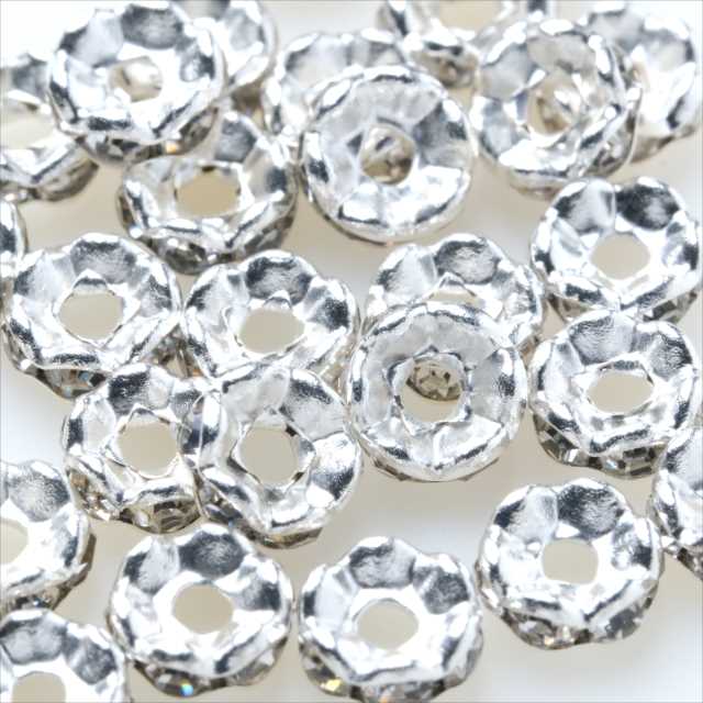 楽天市場 波型 ロンデル 6mm 30個セット シルバー スペーサー 天然石 銀 キラキラ ビーズ ラインストーン ガラスストーン アクセサリー パーツ ブレスレット ピアス イヤリング ネックレス ストラップ 素材 材料 アクセサリーパーツのharu雑貨