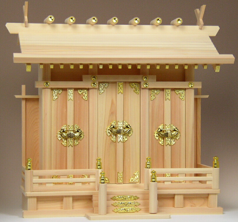 神棚 神具 通し大屋根 三社（背高-特大） 東濃桧 国産 日本製 貨物輸送無料 神具-仏壇・仏具・神具
