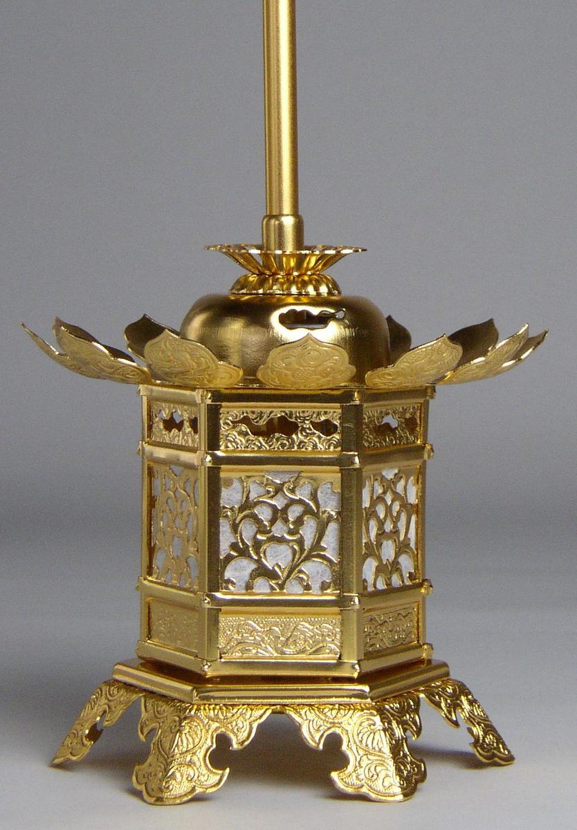 楽天市場】六角型吊 灯篭 1.5号アルミ製（対入）金色仕上（電気