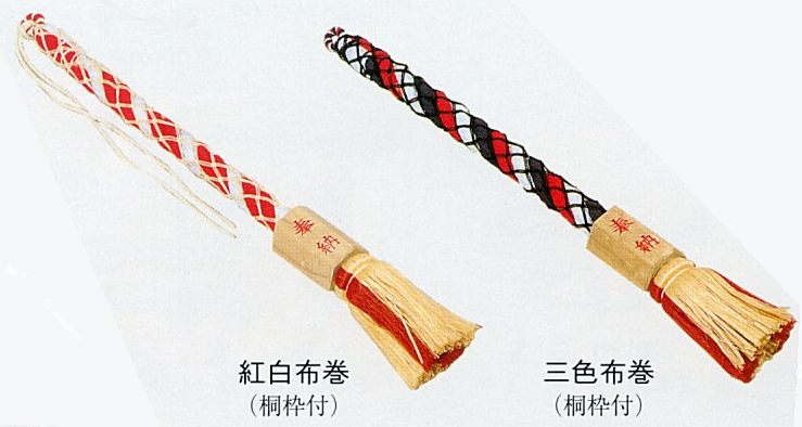 神棚 神具 鈴紐（紅白 三色）布巻網桐枠付き 長さ105センチ 縄径1.5寸（4.5センチ） ※夏目撞木別売り 送料無料｜仏壇仏具 神棚 数珠のLifeハセガワ