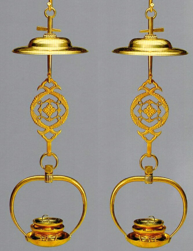 仏具備品 本山合釣付輪灯（1対） 本金メッキ仕上 3.5号（真宗大谷派用） 貨物輸送無料