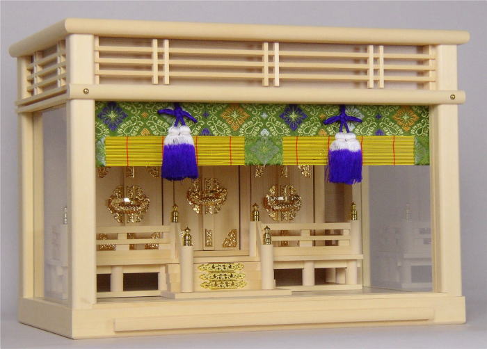 神棚 神具仕掛ける 神棚仕掛ける[神具7点付き添い人] 壁掛できるガラスケース入 M-18号 国産 日本製 貨物輸送無料