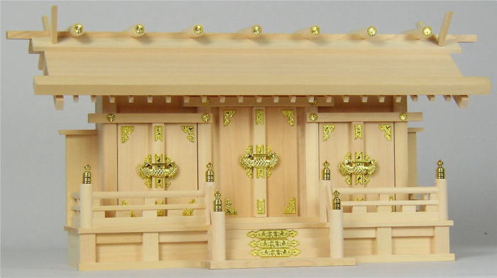 神棚 明治 通し大屋根三社（大 高33）金具扉 尾州桧（木曽桧）国産 日本製 貨物輸送無料