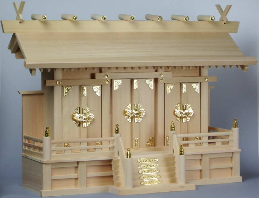 神棚 神具 通し大屋根 三社（大） 木曽桧 国産 日本製 貨物輸送無料